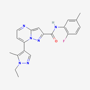 molecular formula C20H19FN6O B14929449 7-(1-ethyl-5-methyl-1H-pyrazol-4-yl)-N-(2-fluoro-5-methylphenyl)pyrazolo[1,5-a]pyrimidine-2-carboxamide 