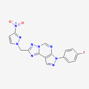 molecular formula C16H10FN9O2 B14929521 7-(4-fluorophenyl)-2-[(3-nitro-1H-pyrazol-1-yl)methyl]-7H-pyrazolo[4,3-e][1,2,4]triazolo[1,5-c]pyrimidine 