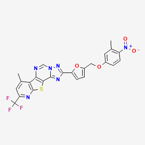 molecular formula C24H15F3N6O4S B14929536 11-methyl-4-[5-[(3-methyl-4-nitrophenoxy)methyl]furan-2-yl]-13-(trifluoromethyl)-16-thia-3,5,6,8,14-pentazatetracyclo[7.7.0.02,6.010,15]hexadeca-1(9),2,4,7,10(15),11,13-heptaene 