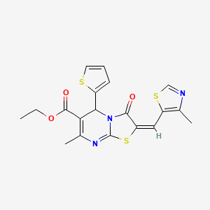 molecular formula C19H17N3O3S3 B14929540 ethyl (2E)-7-methyl-2-[(4-methyl-1,3-thiazol-5-yl)methylidene]-3-oxo-5-(thiophen-2-yl)-2,3-dihydro-5H-[1,3]thiazolo[3,2-a]pyrimidine-6-carboxylate 