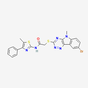 molecular formula C22H17BrN6OS2 B14929543 2-[(8-bromo-5-methyl-5H-[1,2,4]triazino[5,6-b]indol-3-yl)sulfanyl]-N-(5-methyl-4-phenyl-1,3-thiazol-2-yl)acetamide 