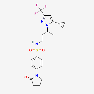 molecular formula C21H25F3N4O3S B14929606 N-{3-[5-cyclopropyl-3-(trifluoromethyl)-1H-pyrazol-1-yl]butyl}-4-(2-oxopyrrolidin-1-yl)benzenesulfonamide 