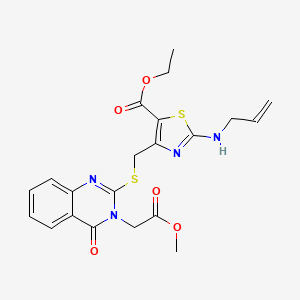 molecular formula C21H22N4O5S2 B14929608 Ethyl 4-({[3-(2-methoxy-2-oxoethyl)-4-oxo-3,4-dihydroquinazolin-2-yl]sulfanyl}methyl)-2-(prop-2-en-1-ylamino)-1,3-thiazole-5-carboxylate 