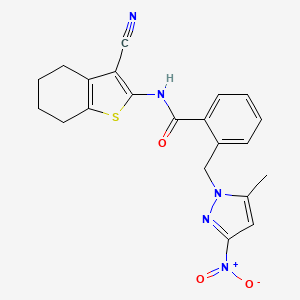 molecular formula C21H19N5O3S B14929649 N-(3-cyano-4,5,6,7-tetrahydro-1-benzothiophen-2-yl)-2-[(5-methyl-3-nitro-1H-pyrazol-1-yl)methyl]benzamide 