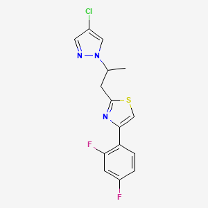 molecular formula C15H12ClF2N3S B14929658 2-[2-(4-chloro-1H-pyrazol-1-yl)propyl]-4-(2,4-difluorophenyl)-1,3-thiazole 