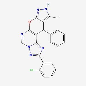 molecular formula C22H15ClN6O B14929714 4-(2-chlorophenyl)-14-methyl-16-phenyl-10-oxa-3,5,6,8,12,13-hexazatetracyclo[7.7.0.02,6.011,15]hexadeca-1(9),2,4,7,11,14-hexaene 