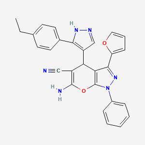 6-amino-4-[3-(4-ethylphenyl)-1H-pyrazol-4-yl]-3-(furan-2-yl)-1-phenyl-1,4-dihydropyrano[2,3-c]pyrazole-5-carbonitrile