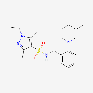 molecular formula C20H30N4O2S B14929793 1-ethyl-3,5-dimethyl-N-[2-(3-methylpiperidin-1-yl)benzyl]-1H-pyrazole-4-sulfonamide 