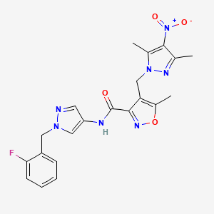 molecular formula C21H20FN7O4 B14929881 4-[(3,5-dimethyl-4-nitro-1H-pyrazol-1-yl)methyl]-N-[1-(2-fluorobenzyl)-1H-pyrazol-4-yl]-5-methyl-1,2-oxazole-3-carboxamide 