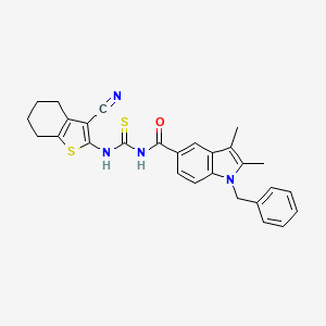 1-benzyl-N-[(3-cyano-4,5,6,7-tetrahydro-1-benzothiophen-2-yl)carbamothioyl]-2,3-dimethyl-1H-indole-5-carboxamide