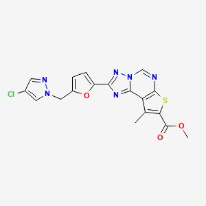 methyl 2-{5-[(4-chloro-1H-pyrazol-1-yl)methyl]furan-2-yl}-9-methylthieno[3,2-e][1,2,4]triazolo[1,5-c]pyrimidine-8-carboxylate