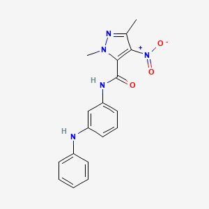 molecular formula C18H17N5O3 B14930040 N-(3-anilinophenyl)-4-nitro-1,3-dimethyl-1H-pyrazole-5-carboxamide 