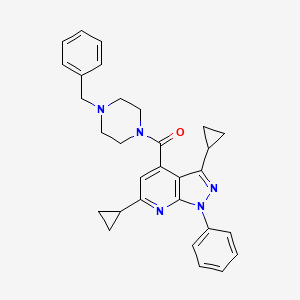 molecular formula C30H31N5O B14930079 (4-benzylpiperazin-1-yl)(3,6-dicyclopropyl-1-phenyl-1H-pyrazolo[3,4-b]pyridin-4-yl)methanone 