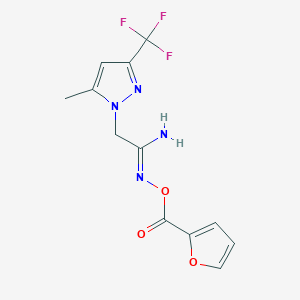 molecular formula C12H11F3N4O3 B14930094 (1Z)-N'-[(furan-2-ylcarbonyl)oxy]-2-[5-methyl-3-(trifluoromethyl)-1H-pyrazol-1-yl]ethanimidamide 