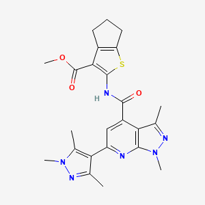 molecular formula C24H26N6O3S B14930153 methyl 2-({[1,3-dimethyl-6-(1,3,5-trimethyl-1H-pyrazol-4-yl)-1H-pyrazolo[3,4-b]pyridin-4-yl]carbonyl}amino)-5,6-dihydro-4H-cyclopenta[b]thiophene-3-carboxylate 