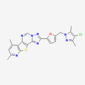 molecular formula C22H18ClN7OS B14930165 4-[5-[(4-chloro-3,5-dimethylpyrazol-1-yl)methyl]furan-2-yl]-11,13-dimethyl-16-thia-3,5,6,8,14-pentazatetracyclo[7.7.0.02,6.010,15]hexadeca-1(9),2,4,7,10(15),11,13-heptaene 