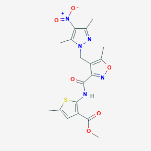 molecular formula C18H19N5O6S B14930180 methyl 2-[({4-[(3,5-dimethyl-4-nitro-1H-pyrazol-1-yl)methyl]-5-methyl-1,2-oxazol-3-yl}carbonyl)amino]-5-methylthiophene-3-carboxylate 