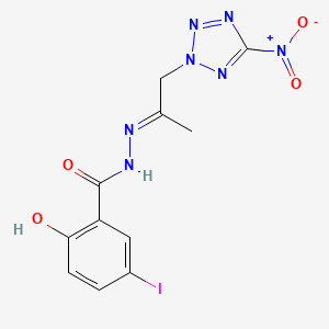 2-hydroxy-5-iodo-N'-[(E)-1-methyl-2-(5-nitro-2H-tetraazol-2-yl)ethylidene]benzohydrazide