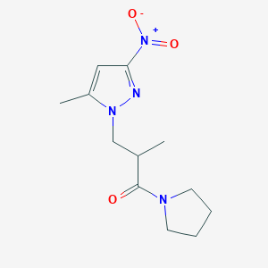 molecular formula C12H18N4O3 B14930222 2-methyl-3-(5-methyl-3-nitro-1H-pyrazol-1-yl)-1-(pyrrolidin-1-yl)propan-1-one 