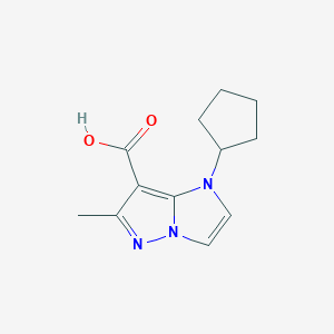 molecular formula C12H15N3O2 B1493023 1-cyclopentyl-6-methyl-1H-imidazo[1,2-b]pyrazole-7-carboxylic acid CAS No. 2098057-69-1