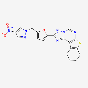 molecular formula C19H15N7O3S B14930262 2-{5-[(4-Nitro-1H-pyrazol-1-YL)methyl]-2-furyl}-8,9,10,11-tetrahydro[1]benzothieno[3,2-E][1,2,4]triazolo[1,5-C]pyrimidine 