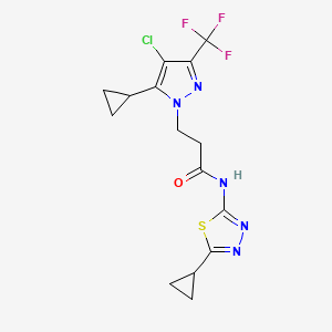 molecular formula C15H15ClF3N5OS B14930327 3-[4-chloro-5-cyclopropyl-3-(trifluoromethyl)-1H-pyrazol-1-yl]-N-(5-cyclopropyl-1,3,4-thiadiazol-2-yl)propanamide 