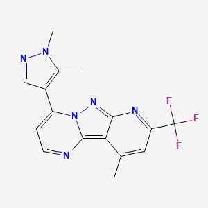 molecular formula C16H13F3N6 B14930356 6-(1,5-dimethylpyrazol-4-yl)-13-methyl-11-(trifluoromethyl)-3,7,8,10-tetrazatricyclo[7.4.0.02,7]trideca-1,3,5,8,10,12-hexaene 