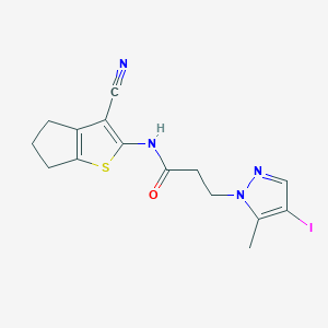 molecular formula C15H15IN4OS B14930400 N-(3-cyano-5,6-dihydro-4H-cyclopenta[b]thiophen-2-yl)-3-(4-iodo-5-methyl-1H-pyrazol-1-yl)propanamide 