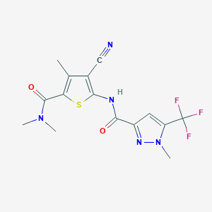 molecular formula C15H14F3N5O2S B14930560 N-[3-cyano-5-(dimethylcarbamoyl)-4-methylthiophen-2-yl]-1-methyl-5-(trifluoromethyl)-1H-pyrazole-3-carboxamide 