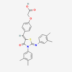 molecular formula C28H26N2O4S B14930567 {4-[(Z)-{(2Z)-3-(3,4-dimethylphenyl)-2-[(3,4-dimethylphenyl)imino]-4-oxo-1,3-thiazolidin-5-ylidene}methyl]phenoxy}acetic acid 