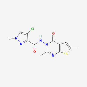 molecular formula C13H12ClN5O2S B14930602 4-Chloro-N-[2,6-dimethyl-4-oxothieno[2,3-D]pyrimidin-3(4H)-YL]-1-methyl-1H-pyrazole-3-carboxamide 