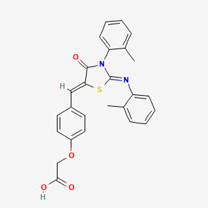 {4-[(Z)-{(2Z)-3-(2-methylphenyl)-2-[(2-methylphenyl)imino]-4-oxo-1,3-thiazolidin-5-ylidene}methyl]phenoxy}acetic acid