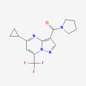 molecular formula C15H15F3N4O B14930827 [5-Cyclopropyl-7-(trifluoromethyl)pyrazolo[1,5-a]pyrimidin-3-yl](pyrrolidin-1-yl)methanone 