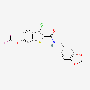 molecular formula C18H12ClF2NO4S B14931023 N-(1,3-benzodioxol-5-ylmethyl)-3-chloro-6-(difluoromethoxy)-1-benzothiophene-2-carboxamide 