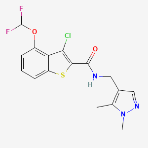 molecular formula C16H14ClF2N3O2S B14931102 3-chloro-4-(difluoromethoxy)-N-[(1,5-dimethyl-1H-pyrazol-4-yl)methyl]-1-benzothiophene-2-carboxamide 