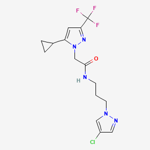 molecular formula C15H17ClF3N5O B14931181 N-[3-(4-chloro-1H-pyrazol-1-yl)propyl]-2-[5-cyclopropyl-3-(trifluoromethyl)-1H-pyrazol-1-yl]acetamide 