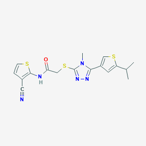 molecular formula C17H17N5OS3 B14931415 N-(3-cyanothiophen-2-yl)-2-({4-methyl-5-[5-(propan-2-yl)thiophen-3-yl]-4H-1,2,4-triazol-3-yl}sulfanyl)acetamide 