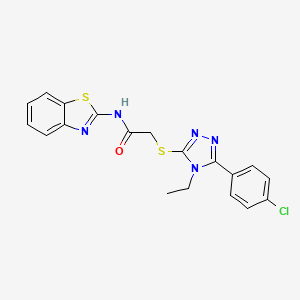 molecular formula C19H16ClN5OS2 B14931461 N-(1,3-benzothiazol-2-yl)-2-{[5-(4-chlorophenyl)-4-ethyl-4H-1,2,4-triazol-3-yl]sulfanyl}acetamide 