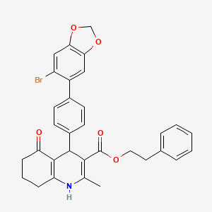 molecular formula C32H28BrNO5 B14931591 2-Phenylethyl 4-[4-(6-bromo-1,3-benzodioxol-5-yl)phenyl]-2-methyl-5-oxo-1,4,5,6,7,8-hexahydroquinoline-3-carboxylate 