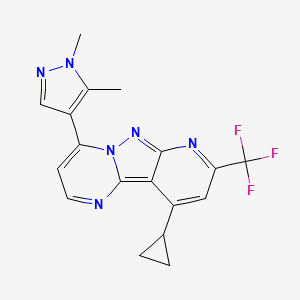 molecular formula C18H15F3N6 B14931721 13-cyclopropyl-6-(1,5-dimethylpyrazol-4-yl)-11-(trifluoromethyl)-3,7,8,10-tetrazatricyclo[7.4.0.02,7]trideca-1,3,5,8,10,12-hexaene 