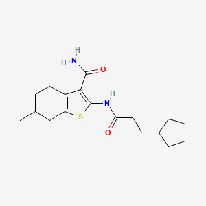 molecular formula C18H26N2O2S B14931771 2-[(3-Cyclopentylpropanoyl)amino]-6-methyl-4,5,6,7-tetrahydro-1-benzothiophene-3-carboxamide 