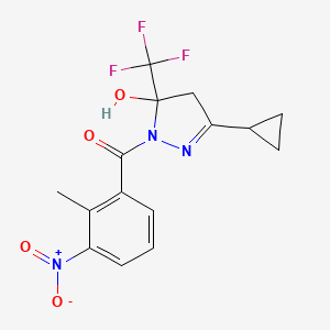 molecular formula C15H14F3N3O4 B14932379 [3-cyclopropyl-5-hydroxy-5-(trifluoromethyl)-4,5-dihydro-1H-pyrazol-1-yl](2-methyl-3-nitrophenyl)methanone 