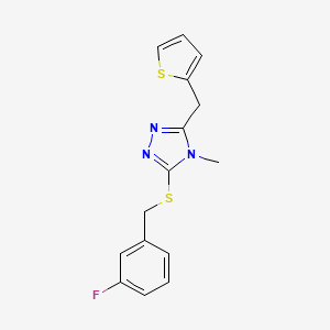 molecular formula C15H14FN3S2 B14932658 3-[(3-fluorobenzyl)sulfanyl]-4-methyl-5-(thiophen-2-ylmethyl)-4H-1,2,4-triazole 