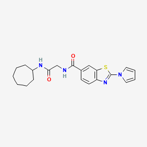 molecular formula C21H24N4O2S B14932677 N-[2-(cycloheptylamino)-2-oxoethyl]-2-(1H-pyrrol-1-yl)-1,3-benzothiazole-6-carboxamide 