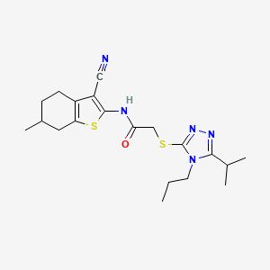 molecular formula C20H27N5OS2 B14932871 N-(3-cyano-6-methyl-4,5,6,7-tetrahydro-1-benzothiophen-2-yl)-2-{[5-(propan-2-yl)-4-propyl-4H-1,2,4-triazol-3-yl]sulfanyl}acetamide 