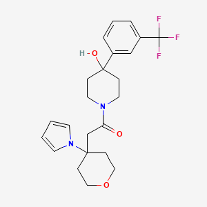 molecular formula C23H27F3N2O3 B14933898 1-{4-Hydroxy-4-[3-(trifluoromethyl)phenyl]piperidino}-2-[4-(1H-pyrrol-1-YL)tetrahydro-2H-pyran-4-YL]-1-ethanone 