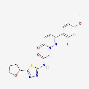 molecular formula C19H18FN5O4S B14933919 2-[3-(2-fluoro-4-methoxyphenyl)-6-oxopyridazin-1(6H)-yl]-N-[(2E)-5-(tetrahydrofuran-2-yl)-1,3,4-thiadiazol-2(3H)-ylidene]acetamide 