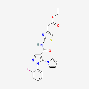 molecular formula C21H18FN5O3S B14934061 ethyl [2-({[1-(2-fluorophenyl)-5-(1H-pyrrol-1-yl)-1H-pyrazol-4-yl]carbonyl}amino)-1,3-thiazol-4-yl]acetate 