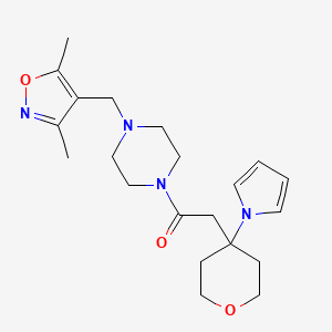 molecular formula C21H30N4O3 B14934383 1-{4-[(3,5-dimethyl-1,2-oxazol-4-yl)methyl]piperazin-1-yl}-2-[4-(1H-pyrrol-1-yl)tetrahydro-2H-pyran-4-yl]ethanone 