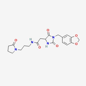 molecular formula C20H24N4O6 B14934537 2-[1-(1,3-benzodioxol-5-ylmethyl)-2-hydroxy-5-oxo-4,5-dihydro-1H-imidazol-4-yl]-N-[3-(2-oxopyrrolidin-1-yl)propyl]acetamide 